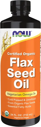 NOW Foods Suplementos, Aceite de semilla de lino líquido certificado orgánico, prensado en frío y sin refinar, 24 onzas