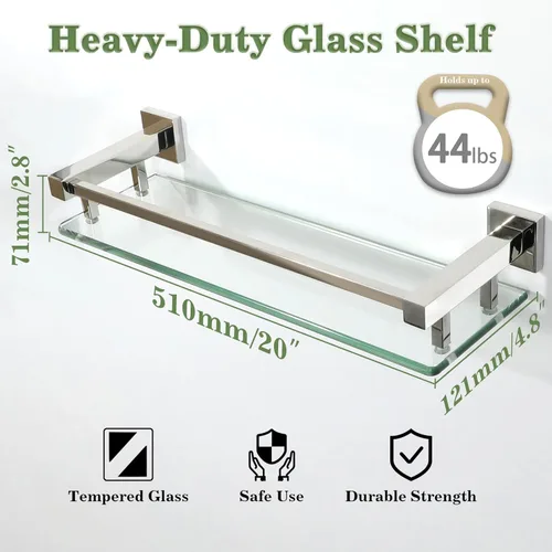 Miniatura 2 de Alise Estantes de baño, estante de vidrio cromado pulido para baño, estantes flotantes modernos, 20 pulgadas Cromo pulido