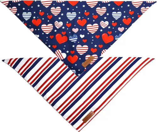Miniatura 3 de Realeaf Bandanas para perros del 4 de julio, 2 unidades, bufanda reversible con bandera estadounidense para niños y niñas, tela duradera de primera