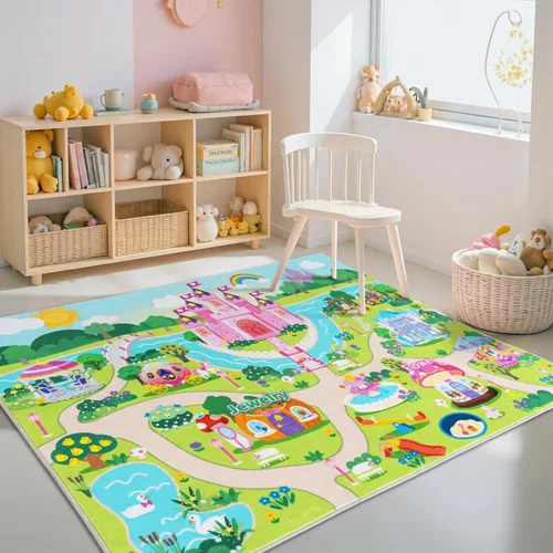 Miniatura 8 de Green Castle - Alfombra infantil para sala de juegos, ultra suave y de pelo bajo, lavable a máquina, antideslizante, para dormitorio de niñas