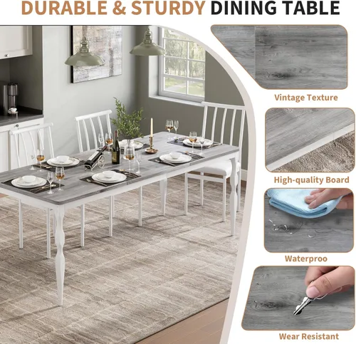 Miniatura 3 de Mesa de comedor rectangular para 6, 71 pulgadas, mesa de cocina rústica de granja con mesa grande, mesa de comedor larga de madera con patas