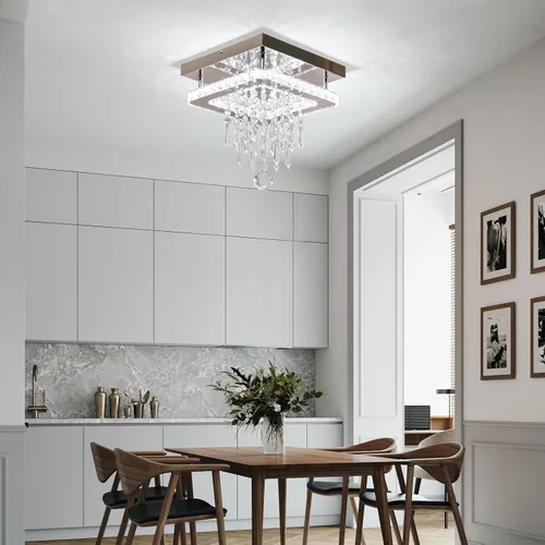 Miniatura 2 de Candelabro cuadrado de cristal moderno, lámpara LED de techo de cristal empotrada para comedor, dormitorio, sala de estar, pasillo (blanco)
