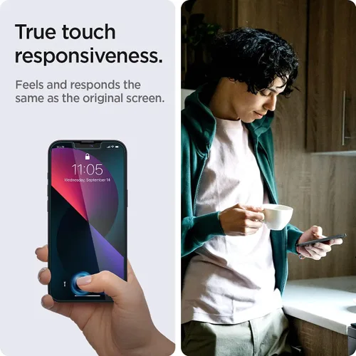 Miniatura 4 de Spigen Protector de pantalla de vidrio templado [GlasTR EZ FIT] diseñado para iPhone 13 Mini [compatible con fundas], paquete de 2