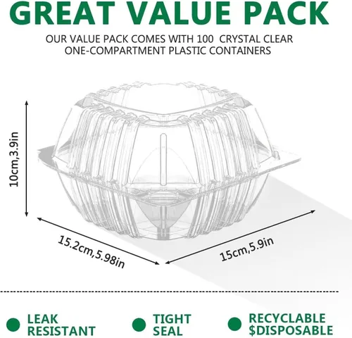 Miniatura 2 de BallHull 50 recipientes de plástico transparente engrosado con bisagras para llevar, recipientes desechables tipo concha para alimentos y pasteles