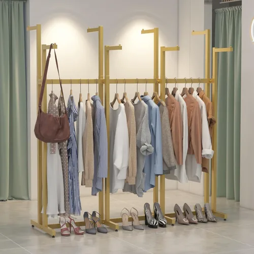 Miniatura 9 de Estantes para ropa dorados, estante de ropa de metal con 6 brazos rectos, estante de ropa independiente para colgar ropa de gran capacidad, altura