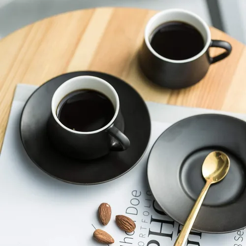 Miniatura 8 de YHOSSEUN Juego de 6 Tazas de Café Espresso de Cerámica, Tazas de Shots de Espresso de 4 Oz con Soporte, Platillos y Cucharas, Tazas Pequeñas de Café
