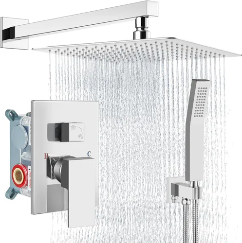 Miniatura 26 de Aolemi Sistema de ducha tipo lluvia de 12 pulgadas, cabezal de ducha cepillado Nikcel Combo Set con ducha de mano válvula de montaje en pared grifo