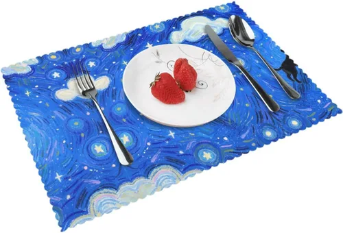 Miniatura 15 de Rectangular Placemats Set of 4, Heat Resistant Aurora Printed Kitchen Dining Table Mats