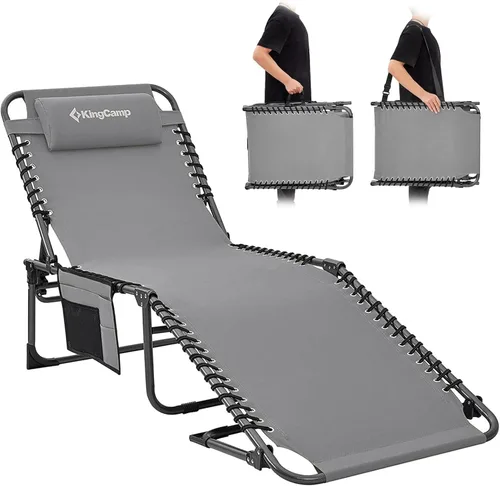 Miniatura 26 de KingCamp Silla de bronceado con agujero facial, sillas de descanso plegables para exteriores, cómodas, ajustables, de 5 posiciones, tumbona plegable