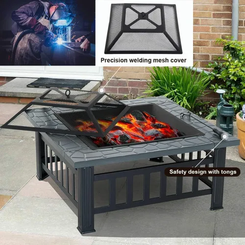 Miniatura 4 de Mesa portátil para fogata de 32 pulgadas, chimenea cuadrada multiusos para exteriores, chimeneas de metal para exteriores con marco de acero fuerte
