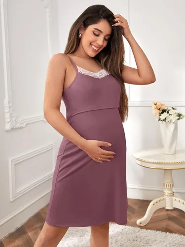 Miniatura 5 de Verdusa Conjunto de camisón y bata de maternidad para mujer, sin mangas, camisón de lactancia
