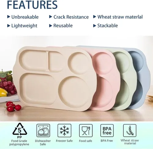 Miniatura 5 de RUIBOLU Platos divididos grandes de 12 pulgadas para niños y adultos, placa de control de porciones de paja de trigo, platos de plástico