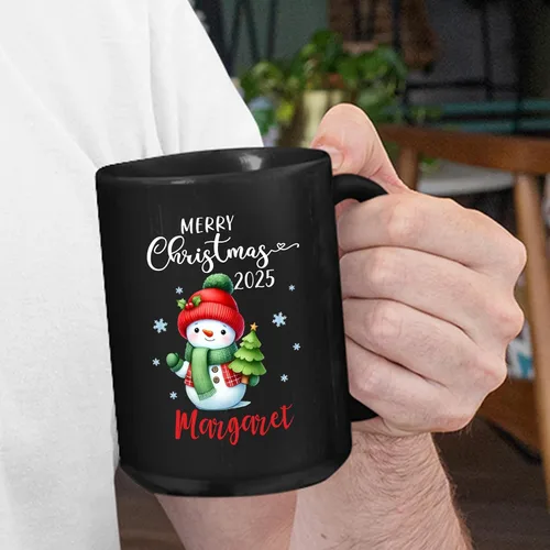 Miniatura 3 de Taza personalizada de Feliz Navidad 2025, taza de cerámica personalizada de muñeco de nieve con nombre, regalo de taza de Navidad para hombres