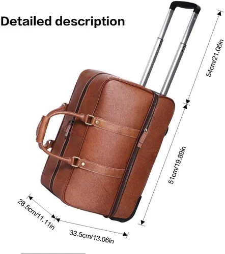 Miniatura 2 de Leathario Maleta de viaje de equipaje de cuero bolsa de viaje de fin de semana bolsa de noche maleta con ruedas, Marrón
