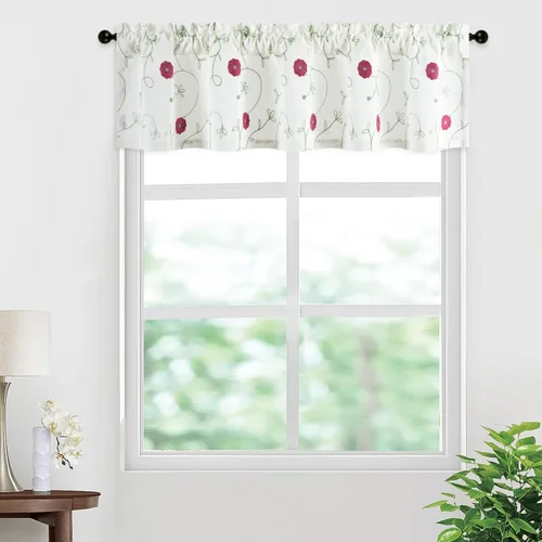 Miniatura 11 de VOGOL - Cenefa de cortinas bordadas con vides, cenefa con bolsillo para ventanas, 52 x 18 pulgadas, verde pasto