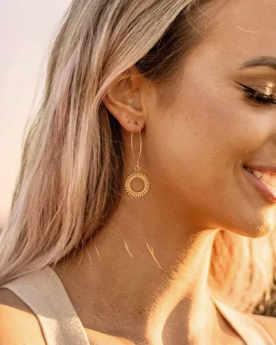 Miniatura 6 de Aretes colgantes largos de oro con forma de bola de simicírculo para mujer, ligeros, circular, moneda, geométricos, planos, cepillados, chapados