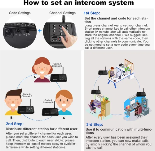 Miniatura 6 de Wuloo Intercomunicadores inalámbricos para el hogar de 1 milla (5280 pies) Rango 10 - Canal, sistema de intercomunicación inalámbrico para el hogar