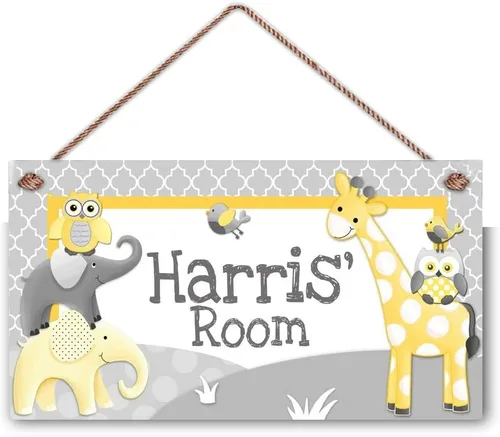Miniatura 4 de Cartel de animales de la selva para niños, nombre personalizado, letrero de plástico de montaje en pared de 5 x 12.5 pulgadas, estilo moderno