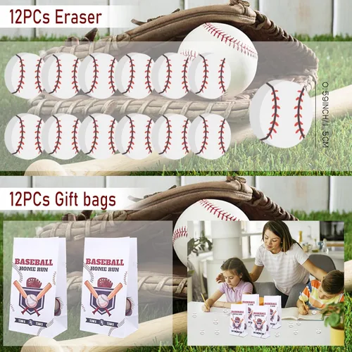 Miniatura 4 de 208 piezas de recuerdos de fiesta de béisbol con bolsas de fiesta de béisbol, silbato de béisbol, pulseras de bolas de béisbol de espuma, llaveros