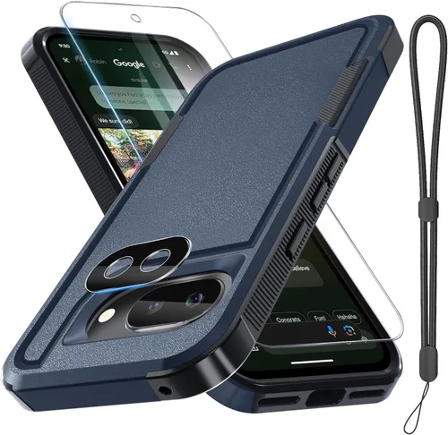 Miniatura 12 de Funda para Google Pixel 10 Pro XL con correa para la muñeca + protector de pantalla de vidrio templado + cubierta para lente de cámara, cuerpo Verde