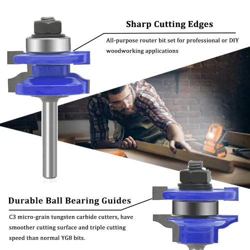 Miniatura 4 de TAIWAIN 1/4 Inch Shank Wood Router Bit Set 3 PCS, Milling Tool for Woodworking, Cabinet Door Rail Stile, Router Bits Sets Cutter Tool for Carbide