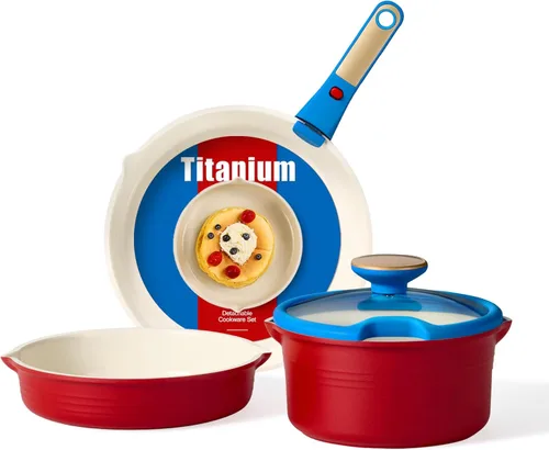 Miniatura 11 de CAROTE Juego de ollas y sartenes de cerámica antiadherentes, juegos de utensilios de cocina antiadherentes con tapa, juego de sartenes con asa