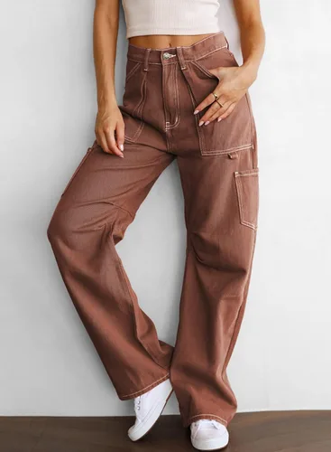 Miniatura 4 de Dokotoo Pantalones cargo de cintura alta para mujer, 6 bolsillos, pierna ancha, casuales, militares, de combate, 4-18 de EE. UU