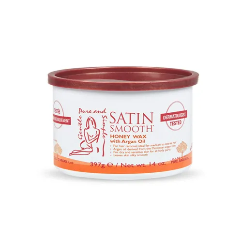 Cera de depilación Satin Smooth Honey con aceite de argán, para cabello medio a grueso, depilación de cuerpo completo, ideal para piel sensible, 14oz