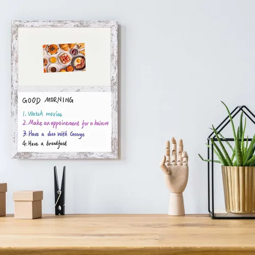 Miniatura 5 de Tablero de anuncios, pizarra blanca de fieltro beige para oficina, escuela, cocina, dormitorio, marco de madera blanca, 13 x 17 pulgadas, pizarra