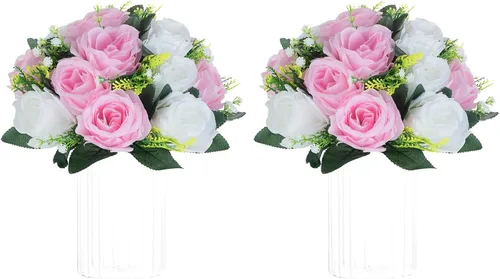 Miniatura 22 de NUPTIO Centros de mesa de flores blancas para mesas: 6 piezas de arreglo de bolas de flores artificiales para fiesta de boda, rosa floral falsa