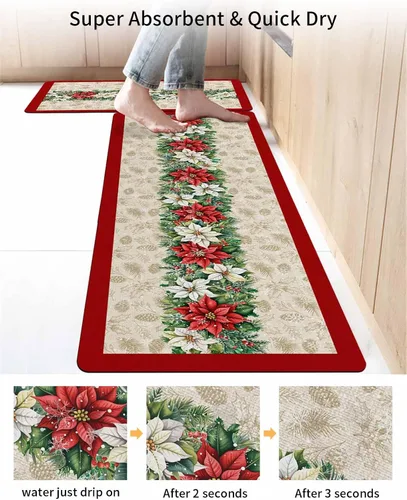 Miniatura 4 de Tapete de baño de flor de pascua de invierno para bañera, antideslizante, de secado rápido y absorbente, de tierra de diatomeas, para fregadero