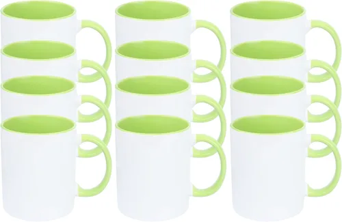 Miniatura 16 de Taza de café de sublimación de cerámica blanca de 11 onzas con colores sólidos en el interior y mango negro, rojo, rosa, azul, verde y amarillo, 6