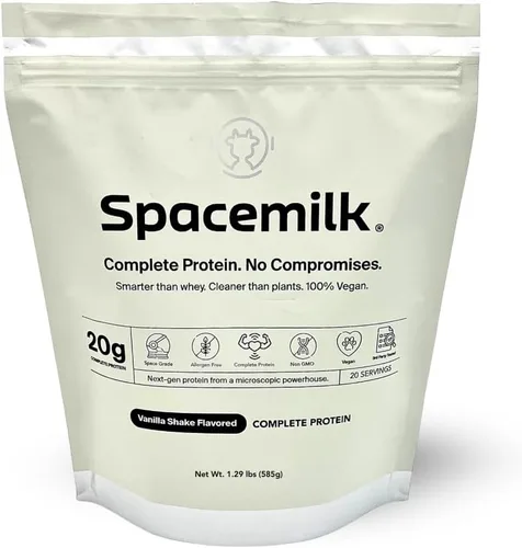Spacemilk Vanilla Shake - Proteína vegana en polvo, 0.71 onzas de proteína completa, PDCAAS 1.0, cero azúcar, sin alérgenos, sin lácteos, sin
