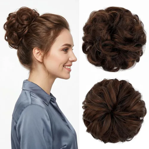 Miniatura 31 de Moño desordenado grande y desordenado, moño ondulado, rizado, coleteros gruesos, extensiones de cabello para mujeres y niñas, color marrón jengibre