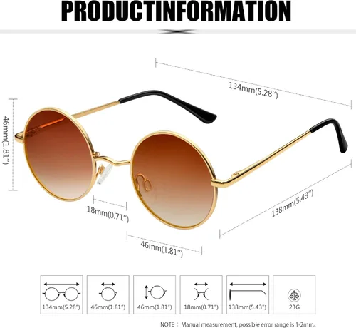 Miniatura 12 de KANASTAL Gafas de sol redondas polarizadas para mujeres y hombres, estilo hippie con protección UV400