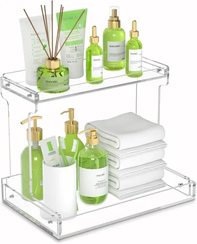 NPPLUS Organizador de encimera de baño, estante de almacenamiento de acrílico transparente de 2 niveles para organizador de encimera de baño,