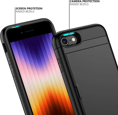 Miniatura 4 de Nvollnoe Funda para iPhone SE Funda 2022/iPhone SE 2020/7/8 Funda con Soporte para Tarjetas de Servicio Pesado Protectora de Doble Capa Resistente a