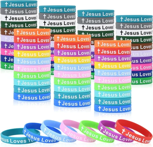 Jesus Loves You Silicone Wristbands Colorful Rubber Christian Bracelets for Men Women Party Favors