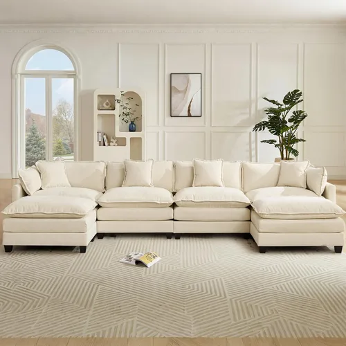Miniatura 9 de Sofá seccional modular convertible de 76.7", sofás de dos plazas de chenilla con asiento profundo y cojines tipo loveseat para sala de estar, Beige