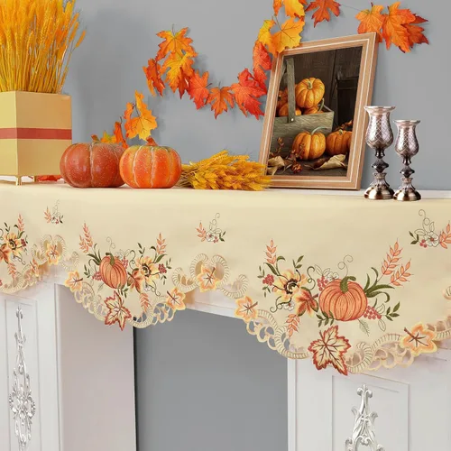 Miniatura 2 de Calabazas bordadas, mantel superior, bufanda para Acción de Gracias (58 x 17 pulgadas)