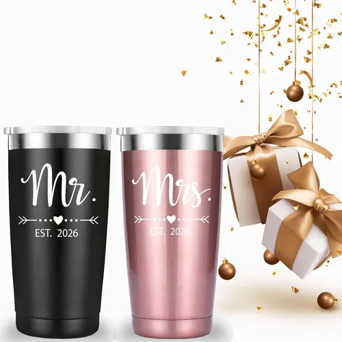 Miniatura 5 de Mamihlap Mr and Mrs Est - Taza de viaje 2026. Regalos de despedida de soltera para parejas de recién casados, esposa, novia y novia. Idea de vaso