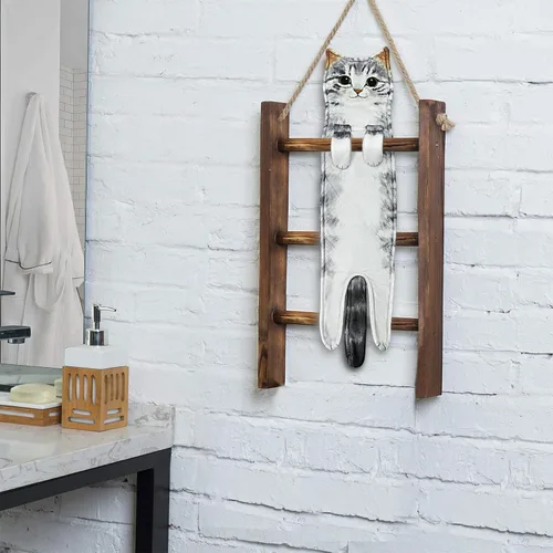 Miniatura 3 de PAT JUUMG - Toallas graciosas de mano con forma de gato para decoración de baño y cocina, toallas decorativas colgantes para la cara, súper