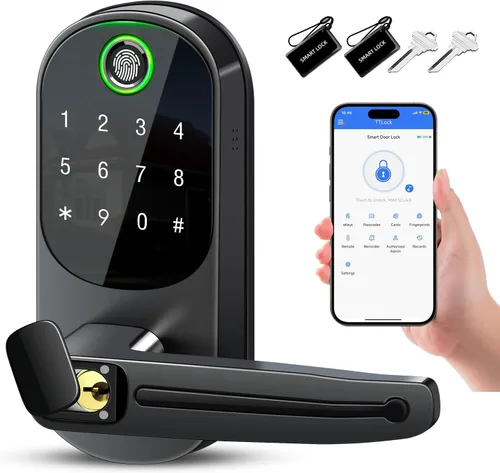 Cerradura inteligente con asa, cerradura de puerta de entrada sin llave de huellas dactilares, control de aplicación, cerrojo de teclado con bloqueo