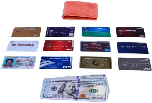 Miniatura 7 de KALMOR Cartera de bolsillo plegable de cuero para hombre con bloqueo RFID extra delgada con ventana de identificación