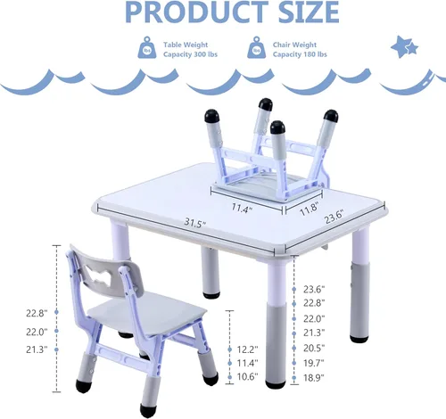 Miniatura 7 de Set de mesa y sillas para niños GTOLV (2 sillas), juego de mesa y sillas ajustables en altura para niños de 3 a 8 años con escritorio para grafiti