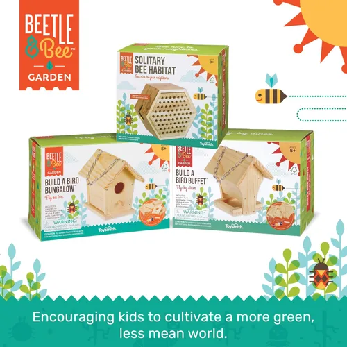 Miniatura 6 de Toysmith - Beetle & Bee - Build A Bird Bungalow - Juego de manualidades de bricolaje para niños, para exteriores, 6 x 4 x 6 pulgadas, herramientas