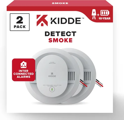 Kidde Detector de humo, cableado con batería de reserva de 10 años, interconectable, luces de estado LED, alarma de 85 dB, 5 pulgadas, 20SA10,