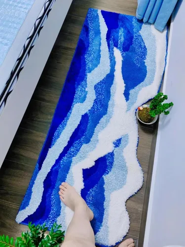 Miniatura 3 de Tapete de baño 3D azul con ondas oceánicas, alfombras de baño bonitas y divertidas, para decoración de temática náutica de playa costera, alfombra