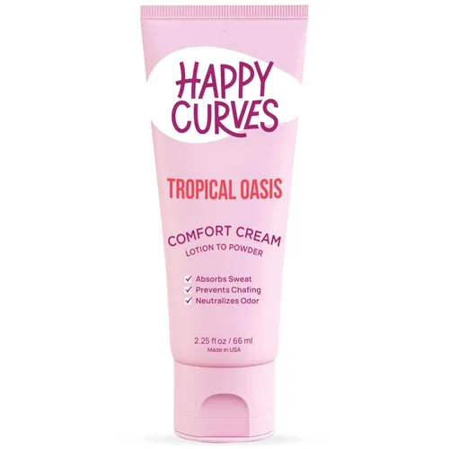 HAPPY CURVES Loción a polvo anti-roce y control de olor para mujer: Crema sin aluminio para partes privadas, debajo del pecho y cuerpo 2.25 fl oz (1