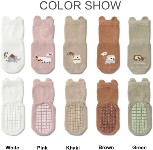Miniatura 2 de Exegawe Calcetines antideslizantes para niños pequeños, bonitos calcetines de bebé con puños de cuello redondo, 5 pares